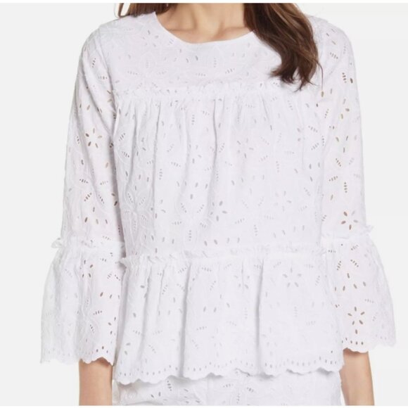 Vineyard Vines Tops - EUC Vineyard Vines White Eyelet Tiered Blouse 3/4 Sleeve Women's Large Peplum